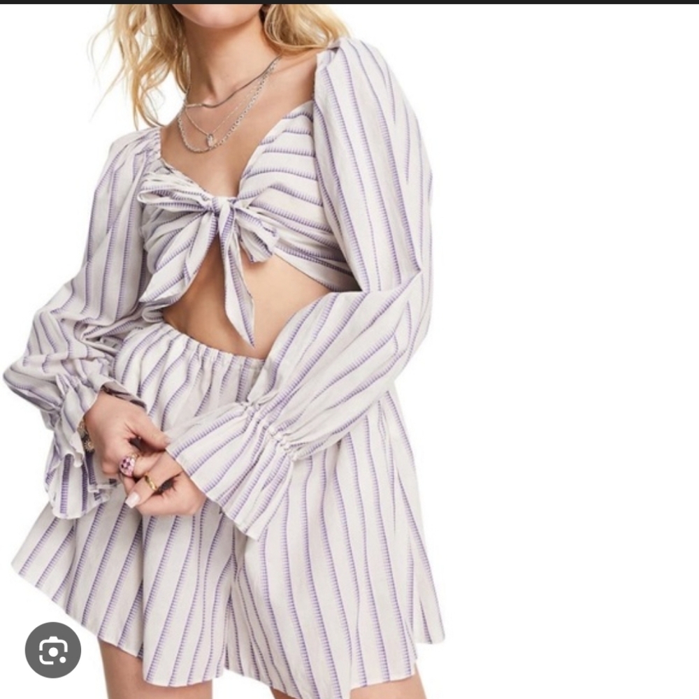 660-Topshop Purple Striped Off-Shoulder Romper